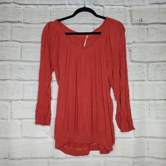 Free people over sized orange long sleeve Rayon top medium - Picture 1 of 8